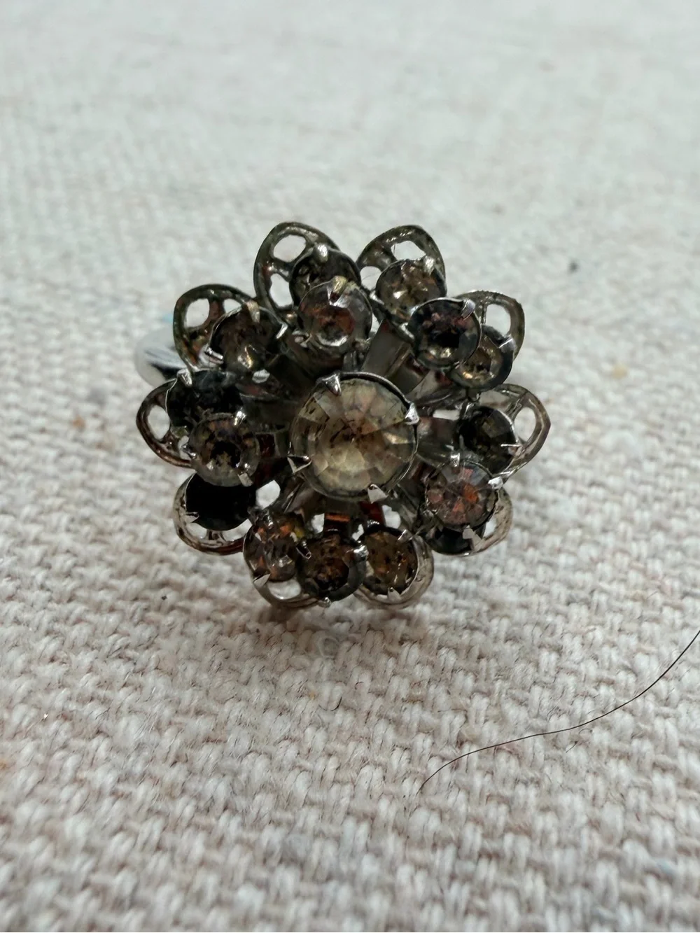 Clear Crystal Floral Cluster Ring in Silver Tone
